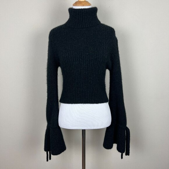 ALC Sweater‎ Womens XS Black Turtleneck Neck Cropped Ribbed Bell Sleeve Pullover - Picture 1 of 13